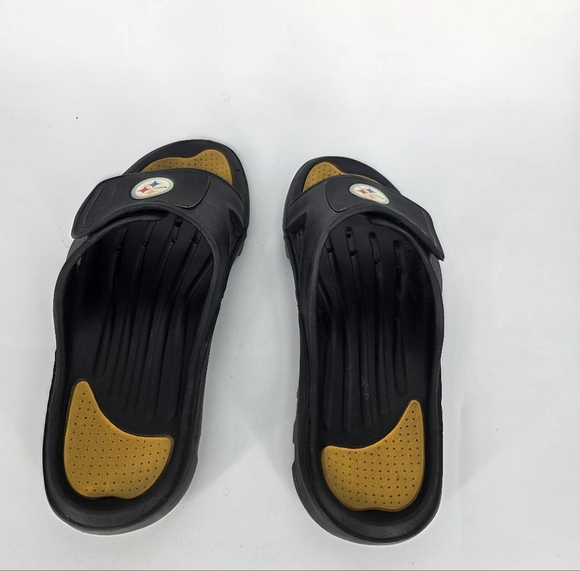 Pittsburgh Steelers Slides M 13 W 14 Shoes Black Gold Adjustable Logo